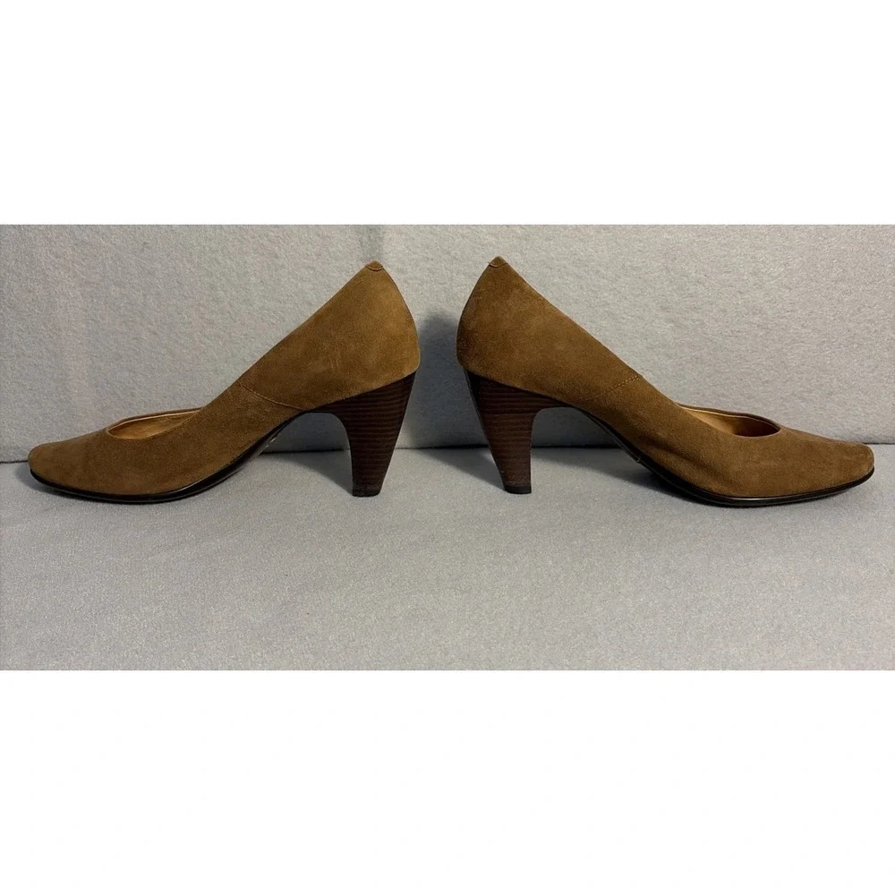 Sofft Camel Tan Suede Pumps Women 10M Block Heel Comfort Classic Dress Shoes